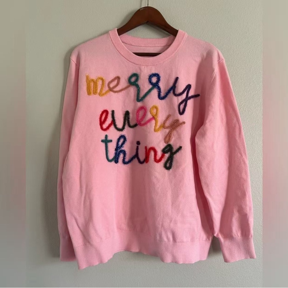 ❤️Holiday Pink Sweater with Colorful Embroidery